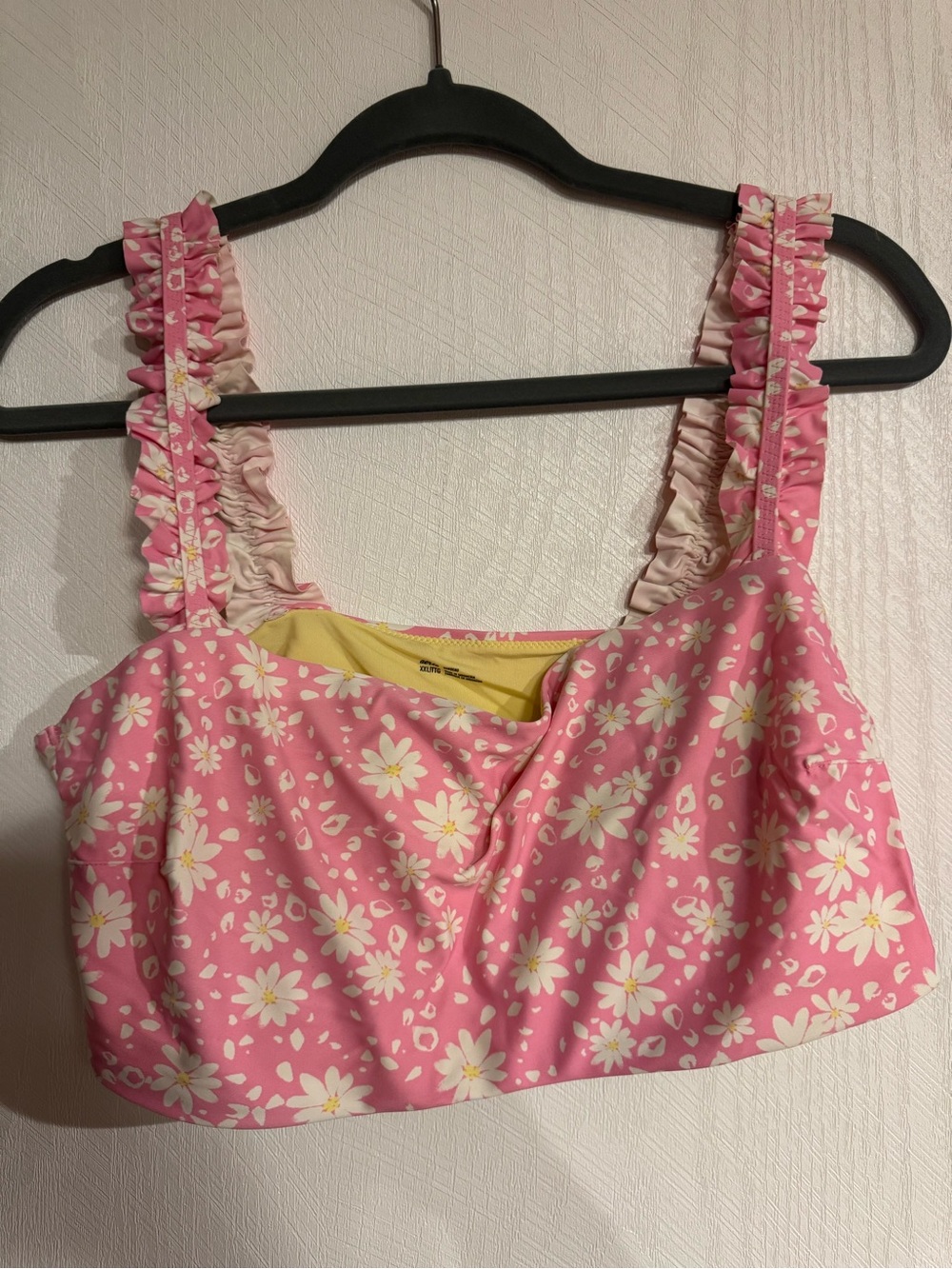 aerie Pink Daisy Ruffle-Strap Bandeau Swim Top